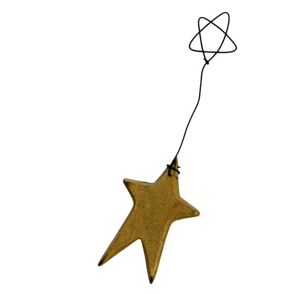Primitive Farmhouse Christmas Yellow Wooden Star Ornament - Picture 1 of 4
